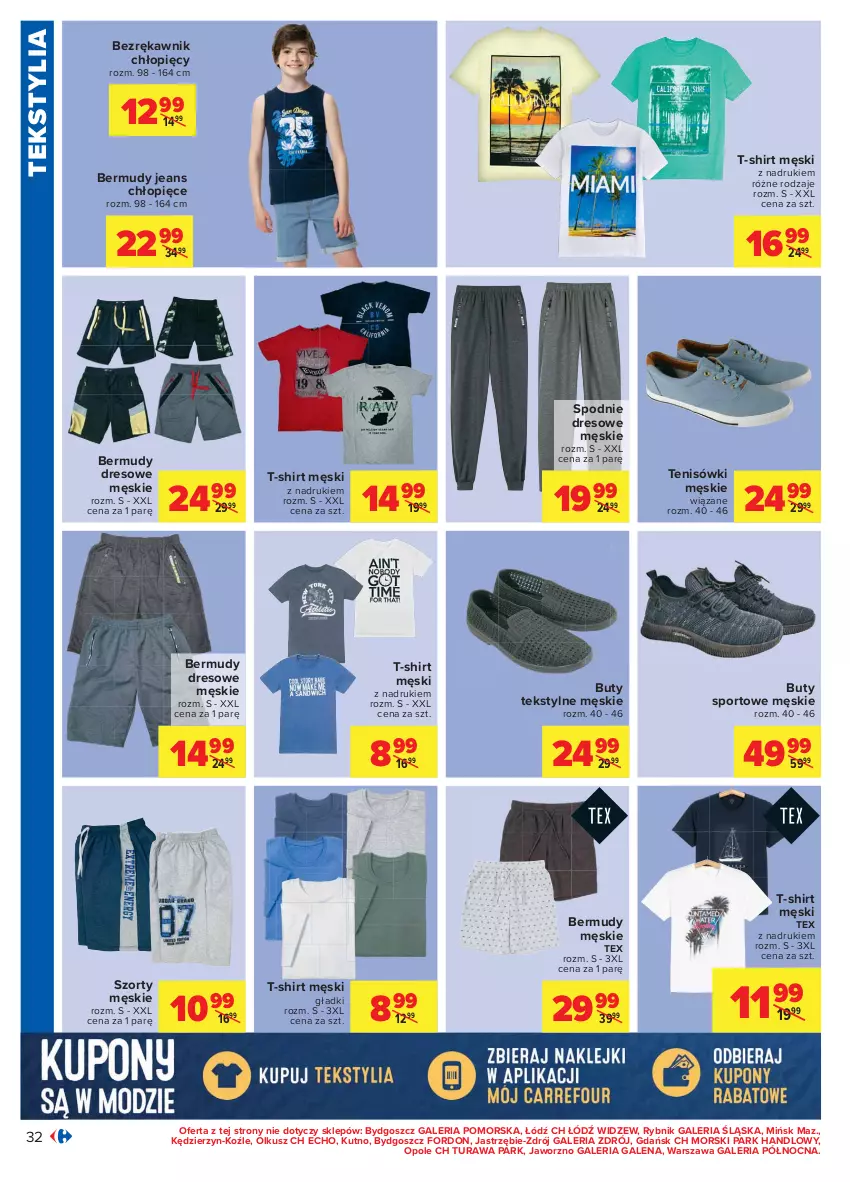 Gazetka promocyjna Carrefour - Gazetka Carrefour - ważna 12.07 do 24.07.2021 - strona 32 - produkty: Bermudy, Buty, Dres, Por, Spodnie, Spodnie dresowe, Sport, Szorty, T-shirt, Tenisówki