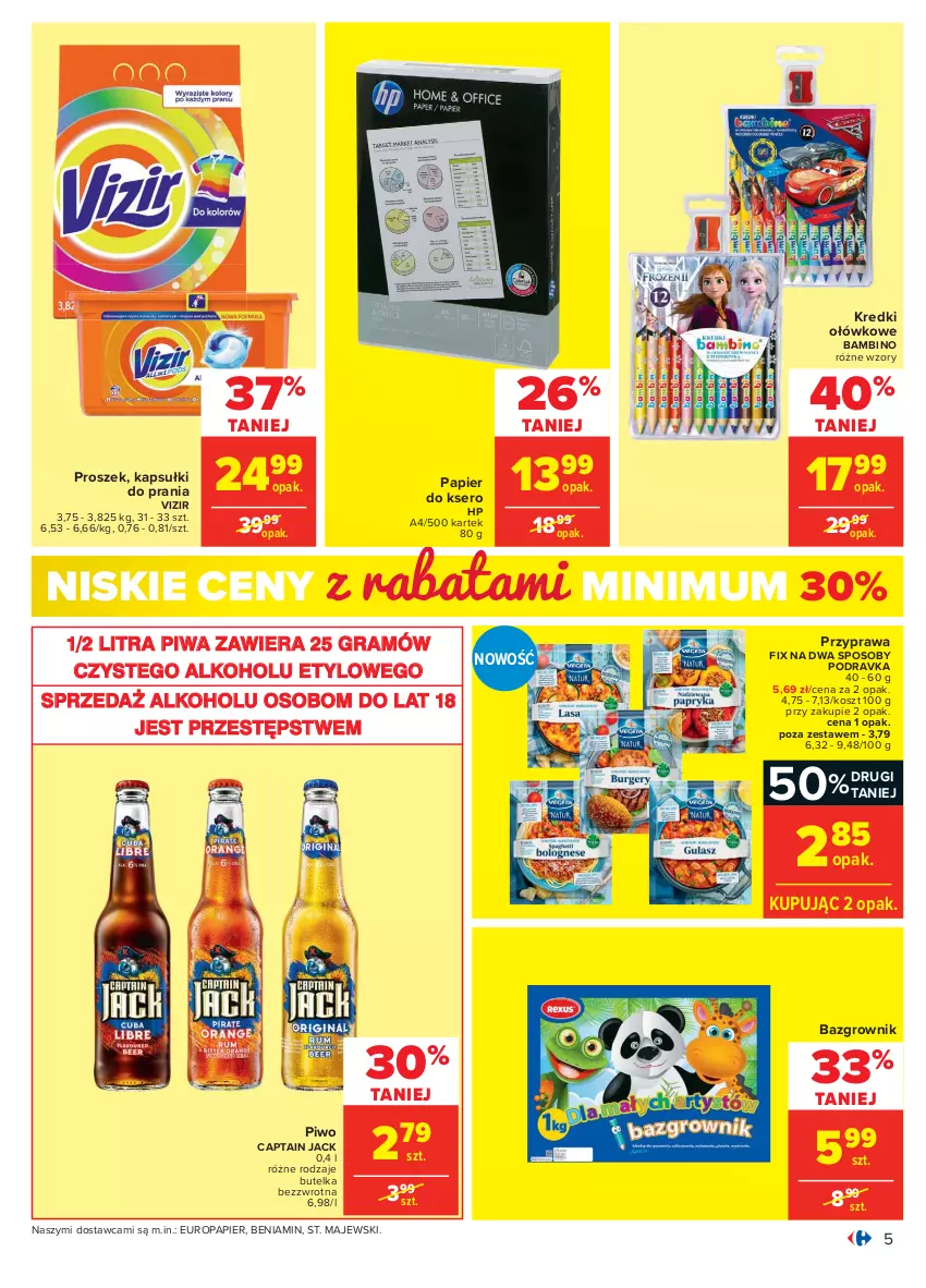 Gazetka promocyjna Carrefour - Gazetka Carrefour - ważna 12.07 do 24.07.2021 - strona 5 - produkty: Captain Jack, Gra, HP, Kapsułki do prania, Kosz, Papier, Papier do ksero, Piwa, Piwo, Podravka, Ser, Vizir