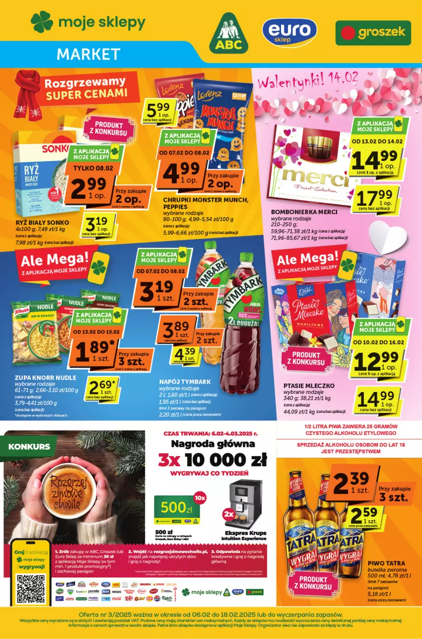 Gazetka promocyjna ABC - ważna 06.02 do 18.02.2025 - strona 1 - produkty: Chrupki, Gres, Merci, Mleczko, Monster Munch, Piwo, Ptasie mleczko, Ryż, Ryż biały, Ser, Sonko, Tatra