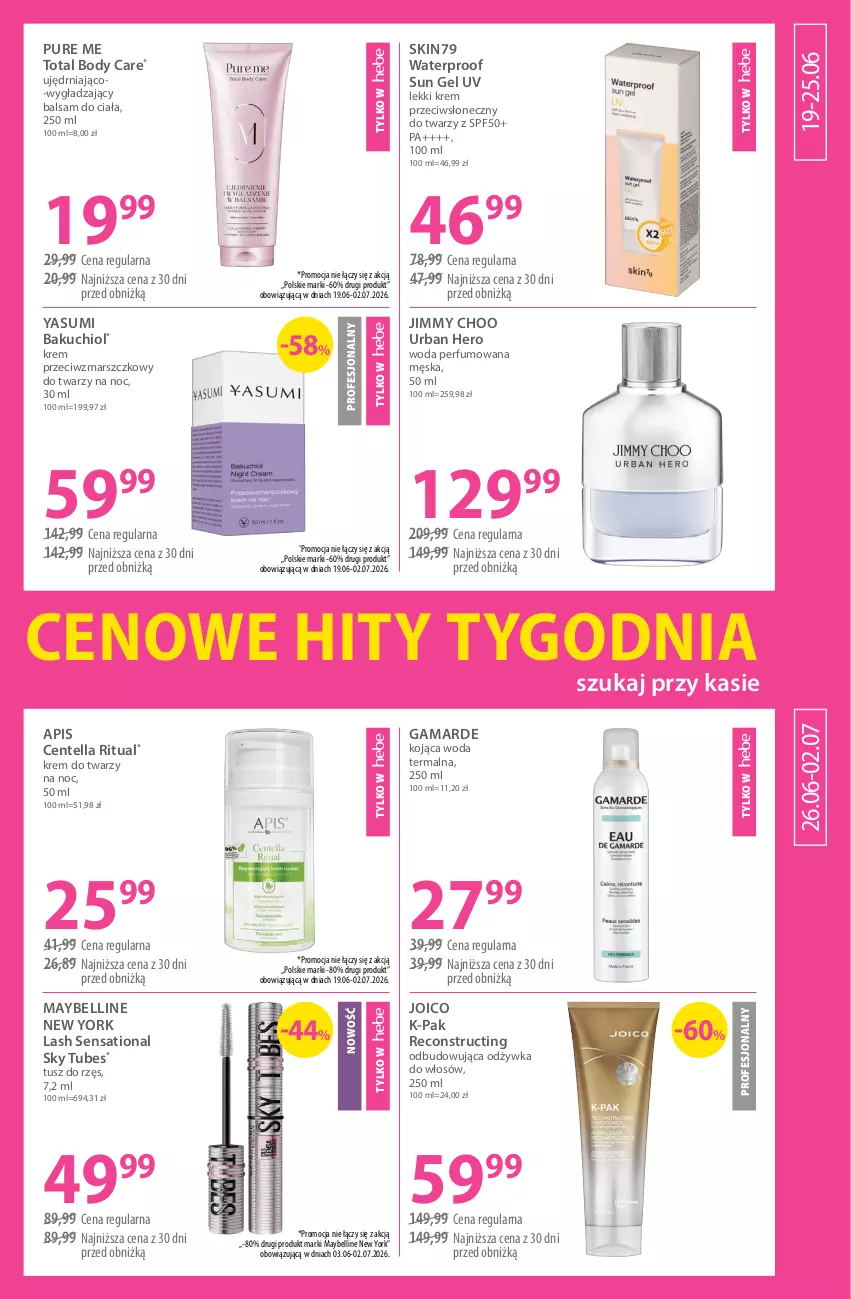 Gazetka promocyjna Hebe - Gazetka - ważna 19.06 do 02.07.2026 - strona 13 - produkty: Balsam do ciała, Bell, Body, Jimmy Choo, Krem do twarzy, Krem przeciwzmarszczkowy, Mars, Maybelline, Odżywka, Perfum, Pur, Sati, Skin79, Tusz, Woda, Woda perfumowana