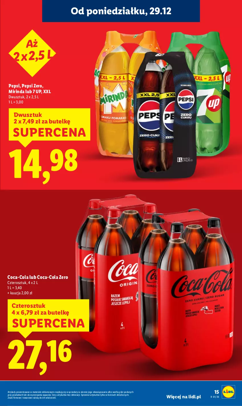 Gazetka promocyjna Lidl - GAZETKA - ważna 29.12 do 31.12.2025 - strona 15 - produkty: Coca-Cola, Mirinda, Pepsi