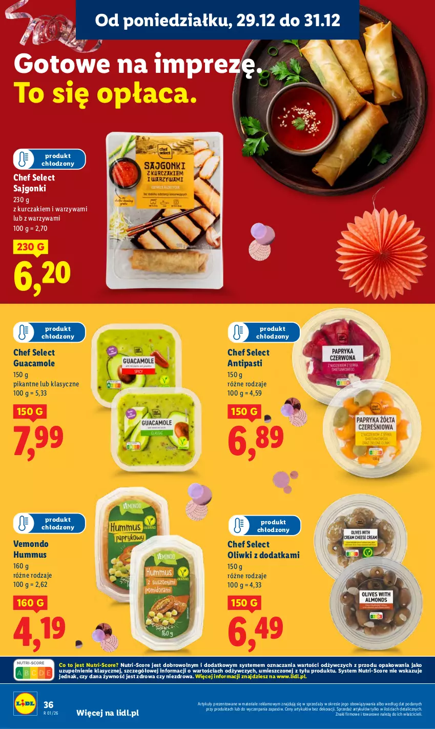 Gazetka promocyjna Lidl - GAZETKA - ważna 29.12 do 31.12.2025 - strona 36 - produkty: Amol, Hummus, Kurczak, Mus, Oliwki, Sajgonki, Warzywa