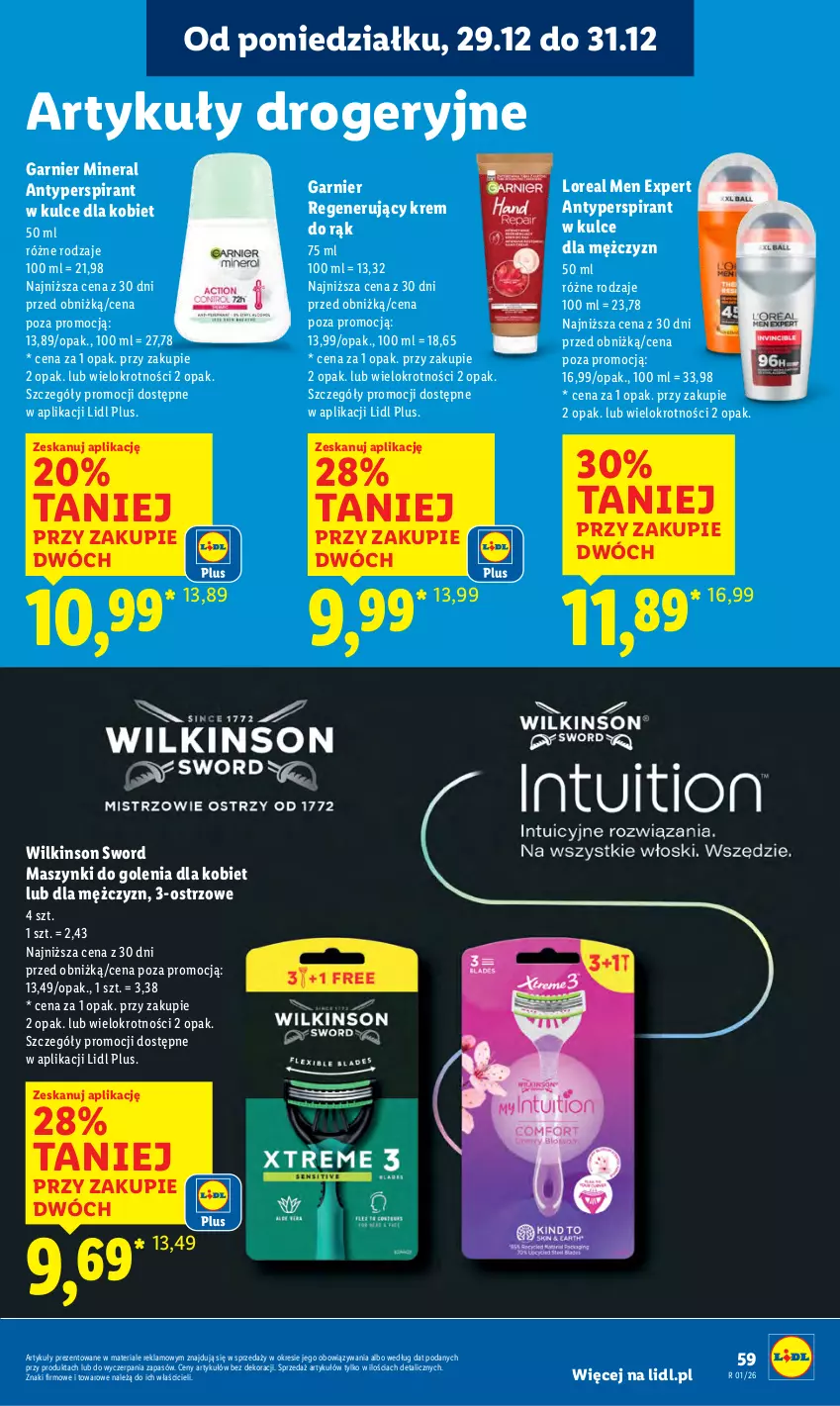 Gazetka promocyjna Lidl - GAZETKA - ważna 29.12 do 31.12.2025 - strona 59 - produkty: Antyperspirant, Garnier, Krem do rąk, Wilkinson Sword