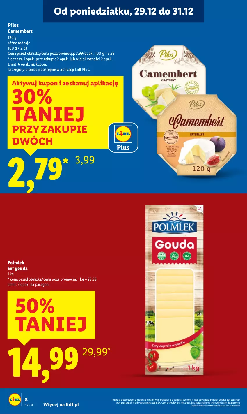 Gazetka promocyjna Lidl - GAZETKA - ważna 29.12 do 31.12.2025 - strona 8 - produkty: Camembert, Gouda, Pilos, POLMLEK, Ser