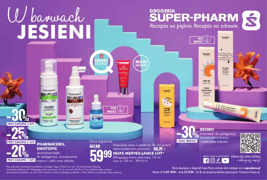 Gazetka promocyjna Super Pharm - ważna 12.09 do 06.10.2024 - strona 1 - produkty: Acer, Kosmetyki do pielęgnacji, Krem pod oczy, Nuxe, Olej, Pharmaceris, Top