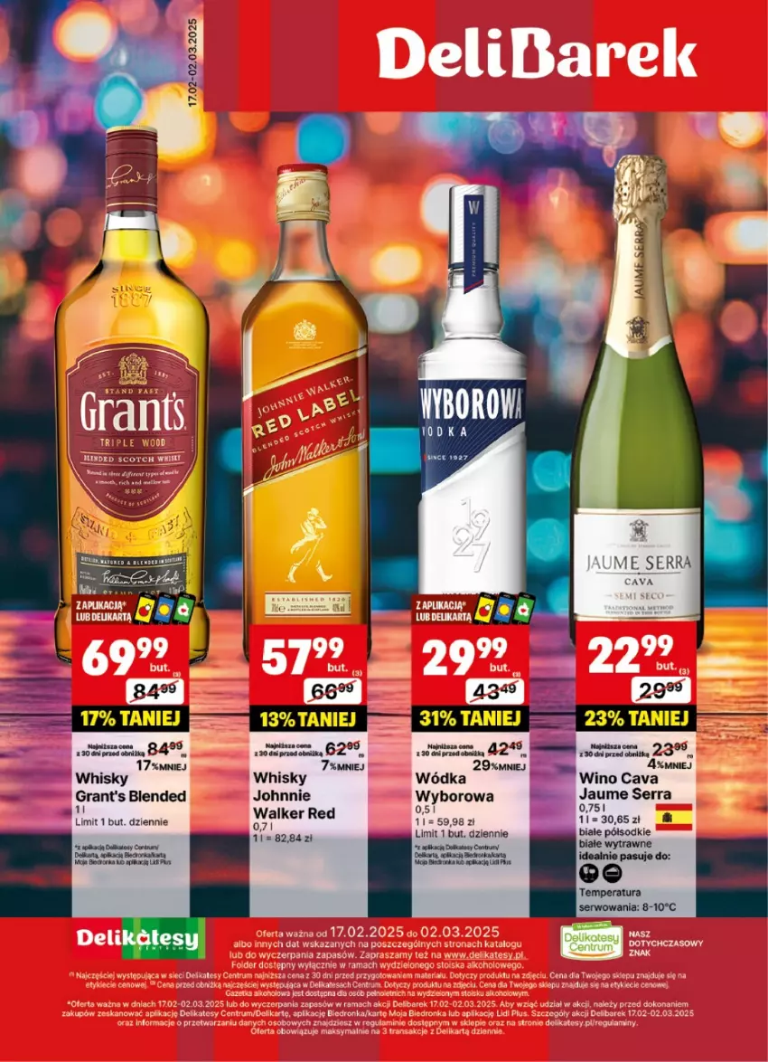 Gazetka promocyjna Delikatesy Centrum - DeliBarek DC08-DC09 - ważna 17.02 do 02.03.2025 - strona 1 - produkty: Gra, Grant's, LG, Orka, Rum, Ser, Whisky, Wino, Wódka, Wyborowa