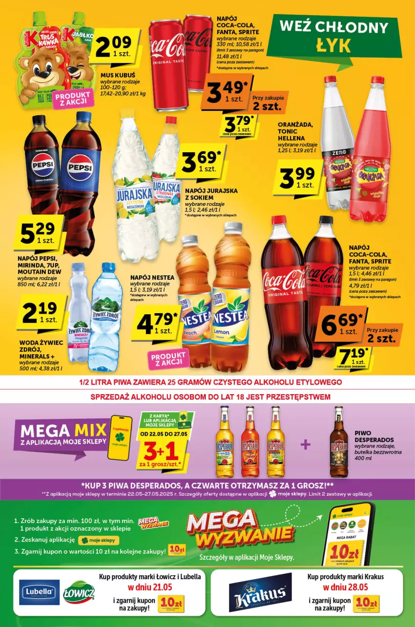 Gazetka promocyjna ABC - ważna 15.05 do 27.05.2025 - strona 11 - produkty: 7up, Bell, Bella, Coca-Cola, Desperados, Fa, Fanta, Gin, Gra, Hellena, Krakus, Kubuś, Lubella, Mirinda, Mus, Napój, Nestea, Oranżada, Pepsi, Piwa, Piwo, Sok, Sprite, Woda