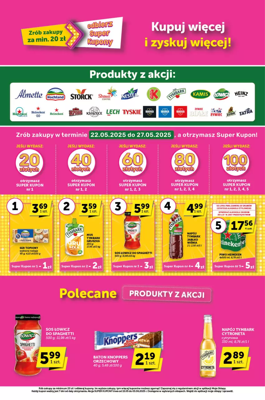 Gazetka promocyjna ABC - ważna 15.05 do 27.05.2025 - strona 5 - produkty: Almette, Heineken, Książęce, Mus, Napój, Ser, Ser topiony, Sos, Spaghetti, Top, Tymbark