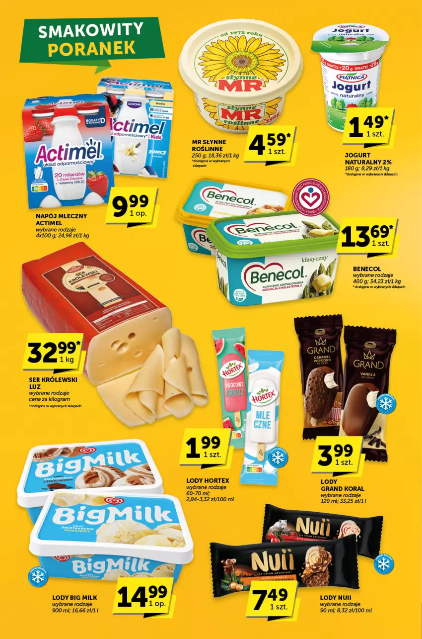 Gazetka promocyjna ABC - ważna 15.05 do 27.05.2025 - strona 8 - produkty: Actimel, Benecol, Big Milk, Gra, Hortex, Jogurt, Lody, Napój, Napój mleczny, Ser, Słynne