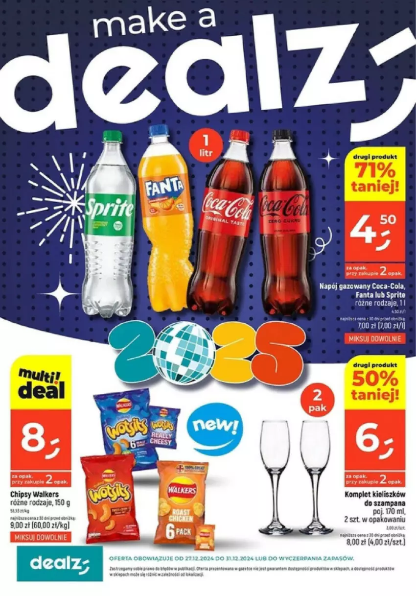 Gazetka promocyjna Dealz - ważna 27.12 do 31.12.2024 - strona 1 - produkty: Chipsy, Coca-Cola, Fa, Fanta, LG, Napój, Por, Puf, Sprite