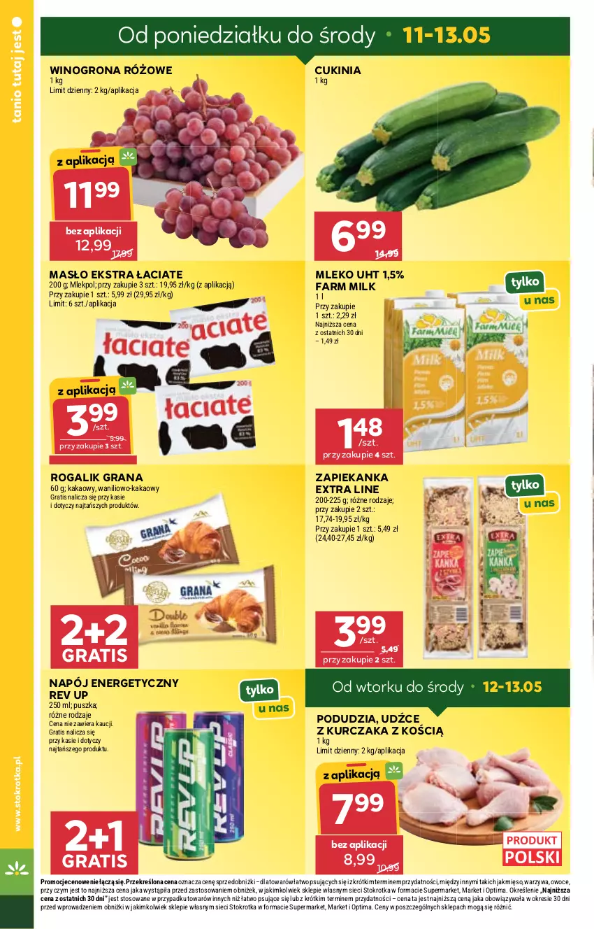 Gazetka promocyjna Stokrotka - Market - ważna 07.05 do 13.05.2026 - strona 19 - produkty: Fa, Farm Milk, Gra, Kakao, Kurczak, Masło, Mięso, Mleko, Napój, Napój energetyczny, Optima, Owoce, Rogal, Warzywa, Wino, Winogrona, Zapiekanka