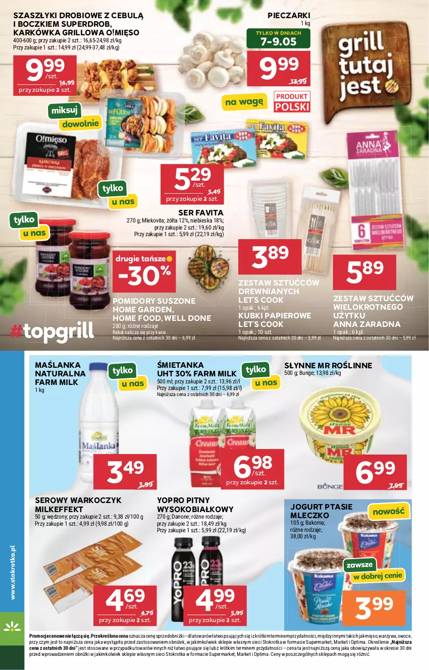 Gazetka promocyjna Stokrotka - Market - ważna 07.05 do 13.05.2026 - strona 23 - produkty: Bakoma, Danone, Fa, Farm Milk, Favita, Grill, Jogurt, Koc, Maślanka, Mięso, Mleczko, Mleko, Mlekovita, Optima, Owoce, Papier, Piec, Pomidory, Ptasie mleczko, Ser, Słynne, Słynne MR Roślinne, Sok, Warzywa, Zestaw sztućców
