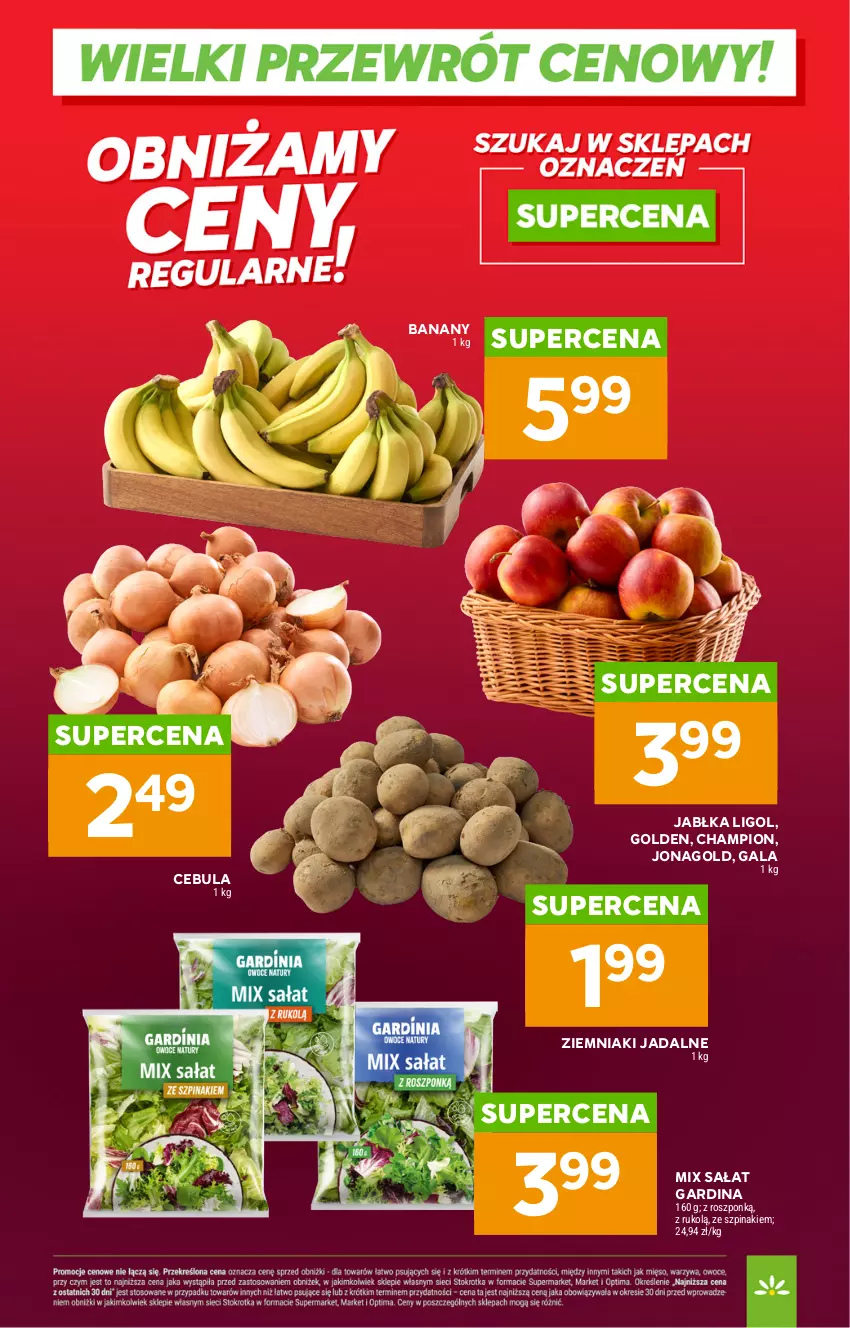 Gazetka promocyjna Stokrotka - Market - ważna 07.05 do 13.05.2026 - strona 4 - produkty: Banany, Cebula, Gala, Jabłka, Jonagold, Ligol, Sałat, Szpinak, Ziemniaki
