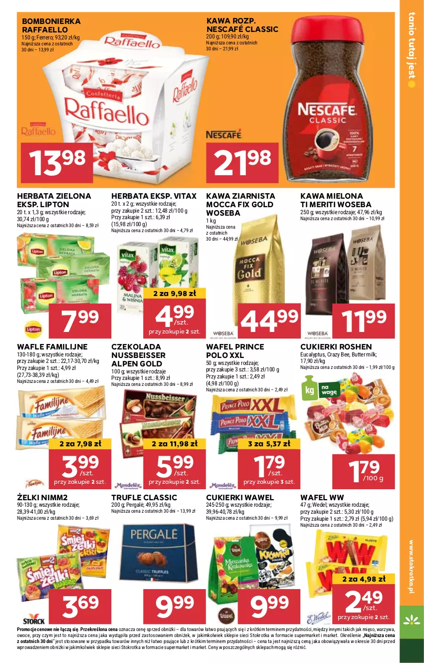 Gazetka promocyjna Stokrotka - Supermarket Opole/Radom - ważna 03.01 do 08.01.2025 - strona 13 - produkty: Cukier, Cukierki, Czekolada, Fa, Herbata, Kawa, Kawa mielona, Kawa ziarnista, Lipton, Mięso, Mocca Fix Gold, Nescafé, Nimm2, Owoce, Prince Polo, Raffaello, Ser, Vitax, Wafle, Warzywa, Wawel, Woseba