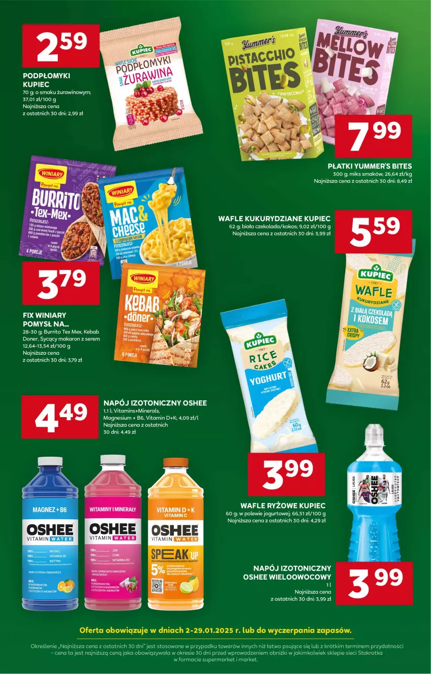 Gazetka promocyjna Stokrotka - Supermarket Opole/Radom - ważna 03.01 do 08.01.2025 - strona 16 - produkty: Czekolada, Jogurt, Kebab, Kokos, Kupiec, Makaron, Napój, Napój izotoniczny, Oshee, Piec, Por, Ryż, Ser, Wafle, Wino