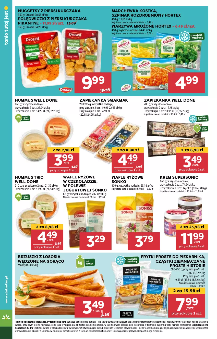 Gazetka promocyjna Stokrotka - Supermarket Opole/Radom - ważna 03.01 do 08.01.2025 - strona 20 - produkty: Brzuszki z łososia, Frytki, Hortex, Hummus, Jogurt, Kurczak, Marchewka, Mięso, Mus, Owoce, Piekarnik, Ryż, Sonko, Sos, Szpinak, Wafle, Warzywa, Zapiekanka