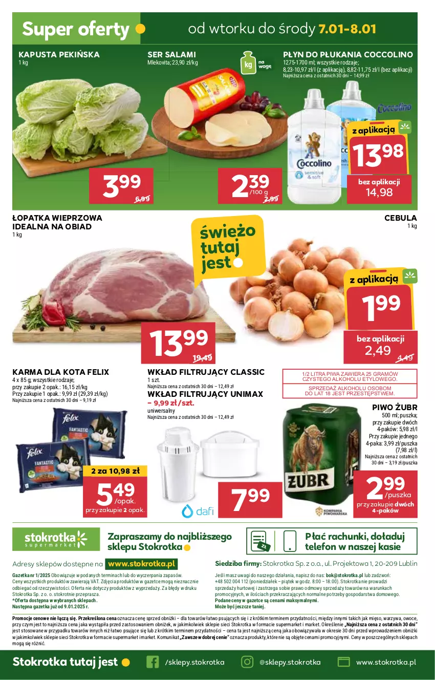 Gazetka promocyjna Stokrotka - Supermarket Opole/Radom - ważna 03.01 do 08.01.2025 - strona 27 - produkty: Cebula, Coccolino, Dres, Felix, Gra, JBL, Mięso, O nas, Owoce, Piwa, Piwo, Płyn do płukania, Salami, Ser, Ser salami, Telefon, Wagi, Warzywa, Wkład filtrujący