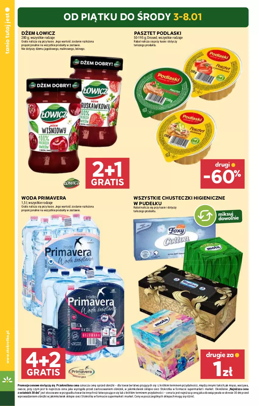 Gazetka promocyjna Stokrotka - Supermarket Opole/Radom - ważna 03.01 do 08.01.2025 - strona 4 - produkty: Chusteczki, Dżem, Gra, Mięso, Owoce, Pasztet, Podlaski, Por, Prima, Primavera, Warzywa, Woda