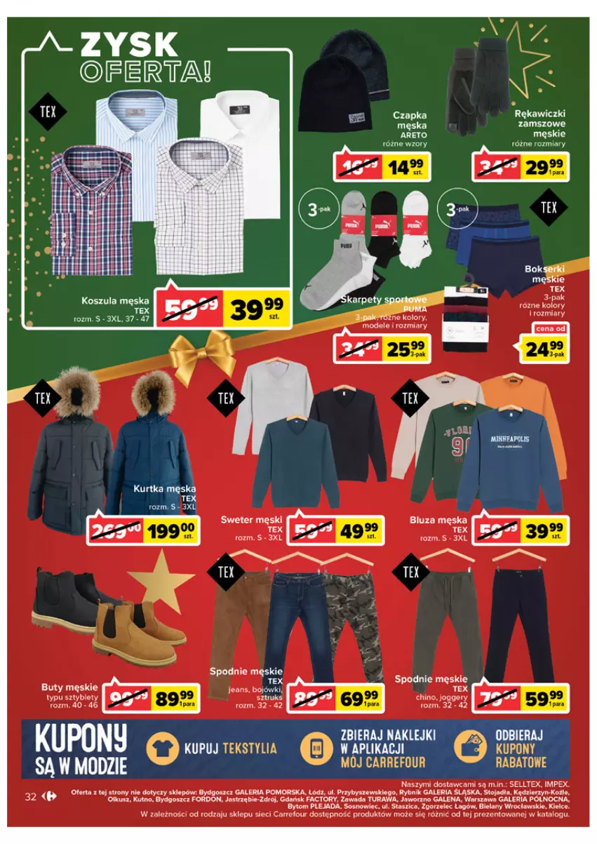 Gazetka promocyjna Carrefour - Gazetka Carrefour - ważna 06.12 do 11.12.2022 - strona 32 - produkty: Bluza, Buty, Czapka, Fa, Klej, Kosz, Koszula, Kurtka, Sos, Spodnie, Sweter