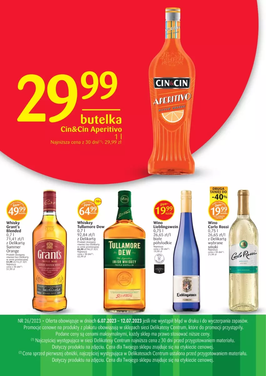 Gazetka promocyjna Delikatesy Centrum - Folder alkoholowy DC26-23 - ważna 06.07 do 12.07.2023 - strona 2 - produkty: Carlo Rossi, Gra, Grant's, Rum, Tullamore Dew, Whiskey, Whisky, Wino