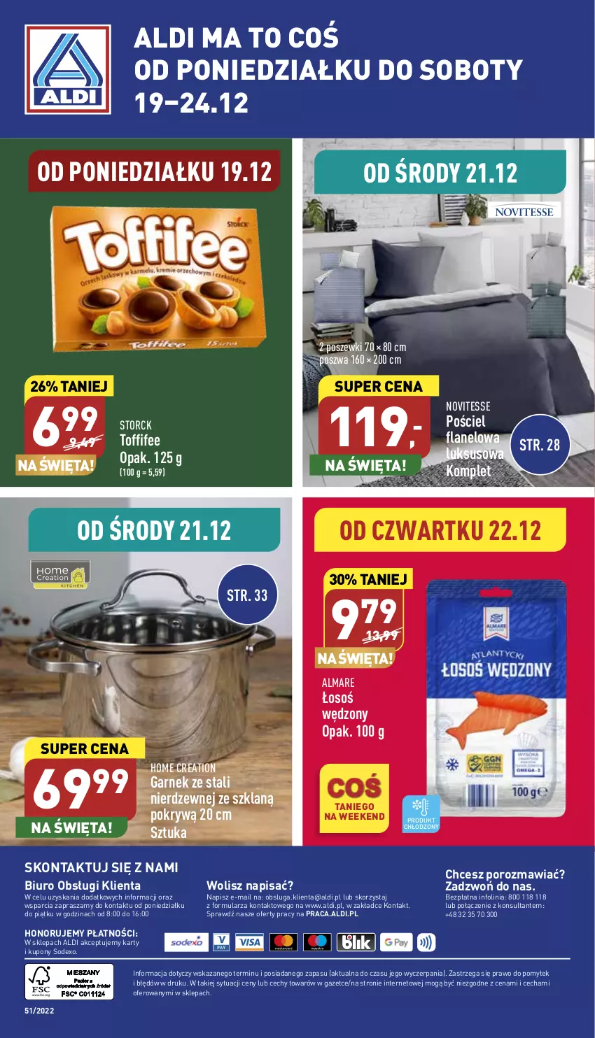 Gazetka promocyjna Aldi - Zaplanuj zakupy wcześniej - ważna 21.12 do 24.12.2022 - strona 14 - produkty: Biuro, Garnek, O nas, Por, Pościel, Pościel flanelowa, Toffifee