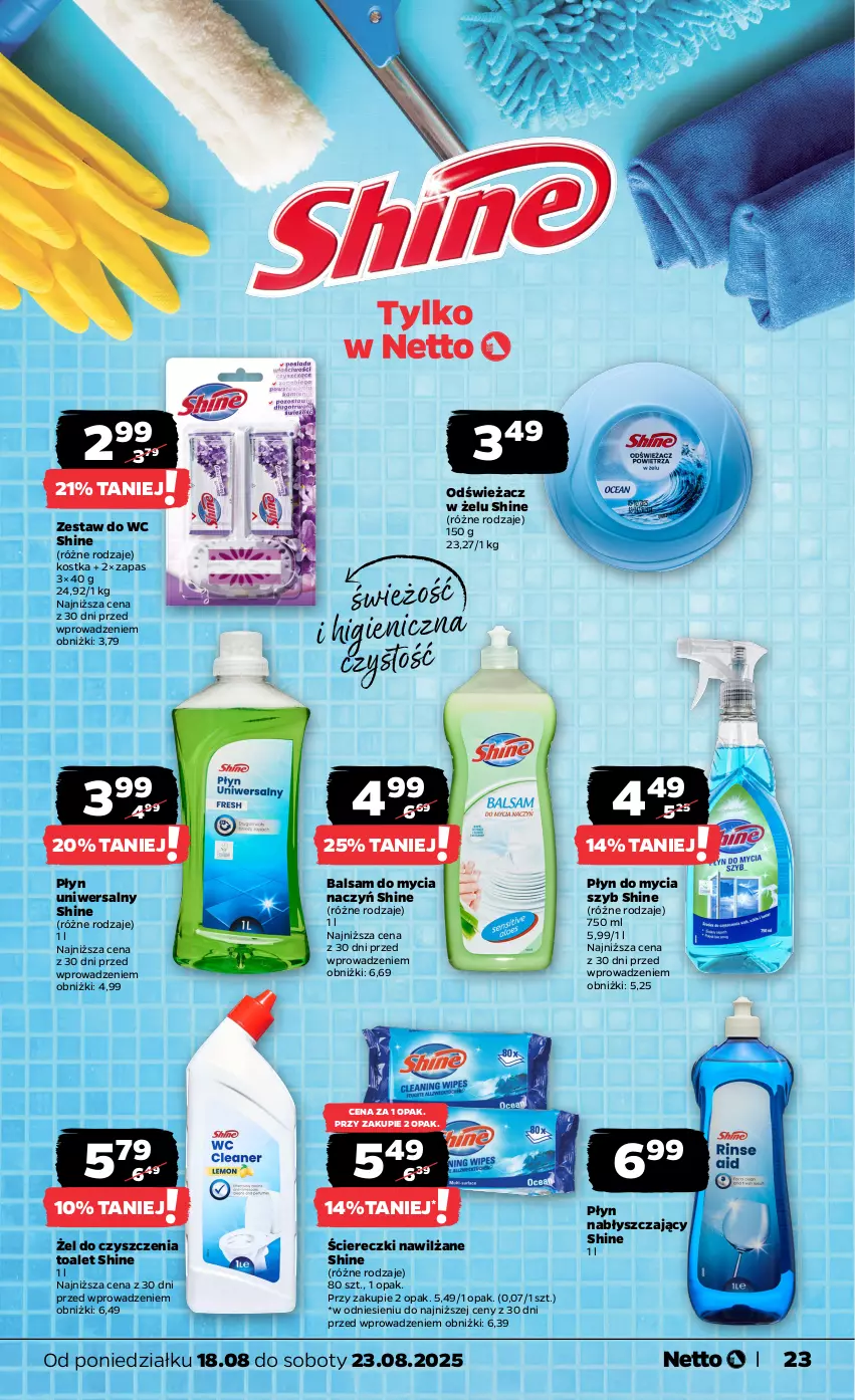 Gazetka promocyjna Netto - Od Poniedziałku - ważna 18.08 do 23.08.2025 - strona 23 - produkty: Balsam do mycia naczyń, Do mycia naczyń, Płyn do mycia, Płyn nabłyszczający, Zestaw do wc