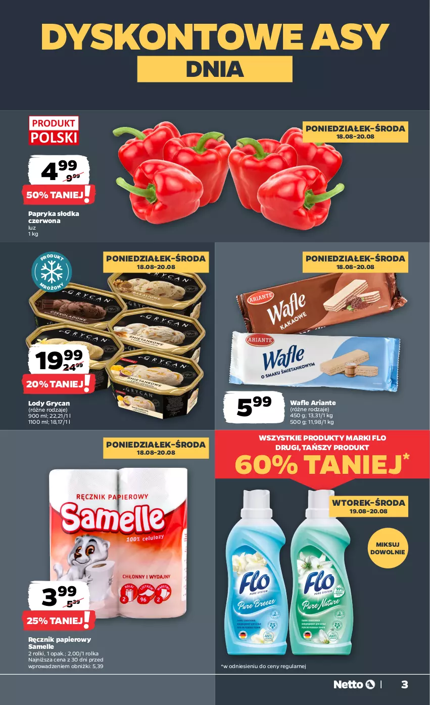 Gazetka promocyjna Netto - Od Poniedziałku - ważna 18.08 do 23.08.2025 - strona 3 - produkty: Gry, Lody, Papier, Papryka, Papryka słodka, Ręcznik, Rolki, Wafle