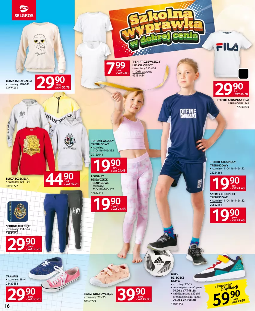 Gazetka promocyjna Selgros - Katalog Szkoła - ważna 01.07 do 30.09.2023 - strona 16 - produkty: Bluza, Buty, Dzieci, Gin, Legginsy, Spodnie, Szorty, T-shirt, Top, Trampki, Wełna