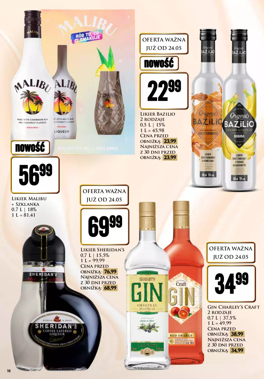 Gazetka promocyjna Dino - Katalog alkoholowy / maj 2024 - ważna 27.05 do 01.06.2024 - strona 16 - produkty: Gin, Likier, Malibu, Szklanka