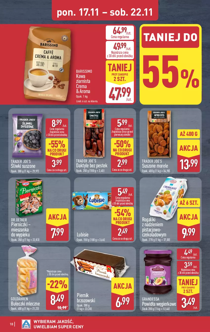 Gazetka promocyjna Aldi - Pełna oferta - ważna 17.11 do 22.11.2025 - strona 18 - produkty: Bułeczki, Bułeczki mleczne, Daktyle, Gra, Kawa, Kawa ziarnista, Lubisie, Piernik, Rogal, Stek