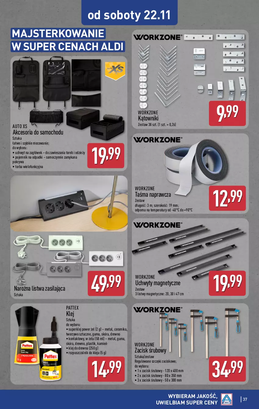 Gazetka promocyjna Aldi - Pełna oferta - ważna 17.11 do 22.11.2025 - strona 37 - produkty: Klej, Listwa, Pojemnik, Pokrywa, Por, Taśma naprawcza, Torba, Uchwyty, Zagłówek