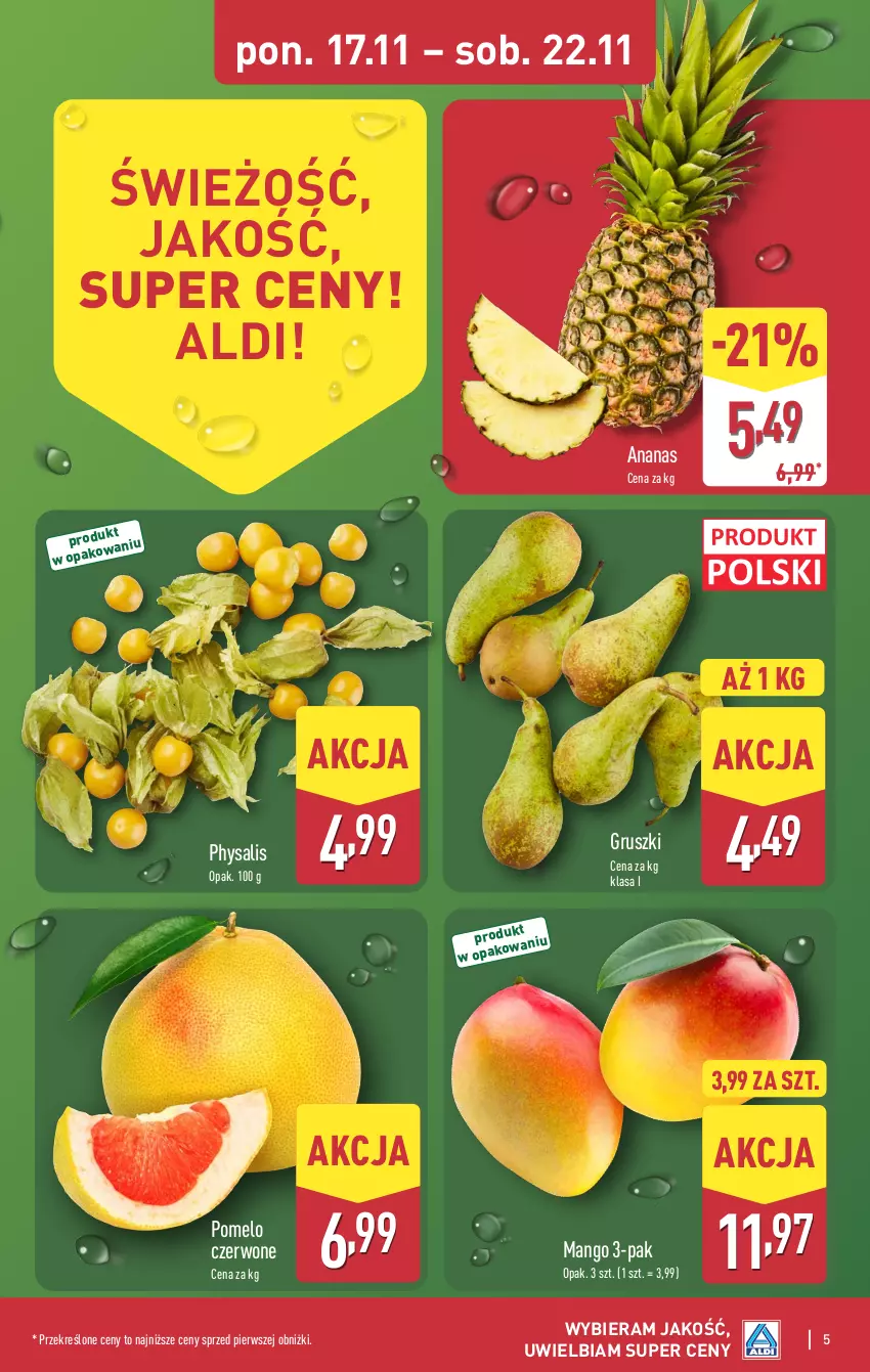 Gazetka promocyjna Aldi - Pełna oferta - ważna 17.11 do 22.11.2025 - strona 5 - produkty: Ananas, Gruszki, Mango, Pomelo