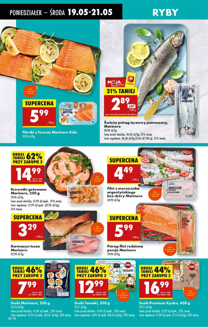 Gazetka promocyjna Biedronka - Od Poniedziałku - ważna 19.05 do 24.05.2025 - strona 28 - produkty: BIC, Filet z morszczuka, Karmazyn tusza, Krewetki, Por, Pstrąg, Pstrąg tęczowy, Tusz