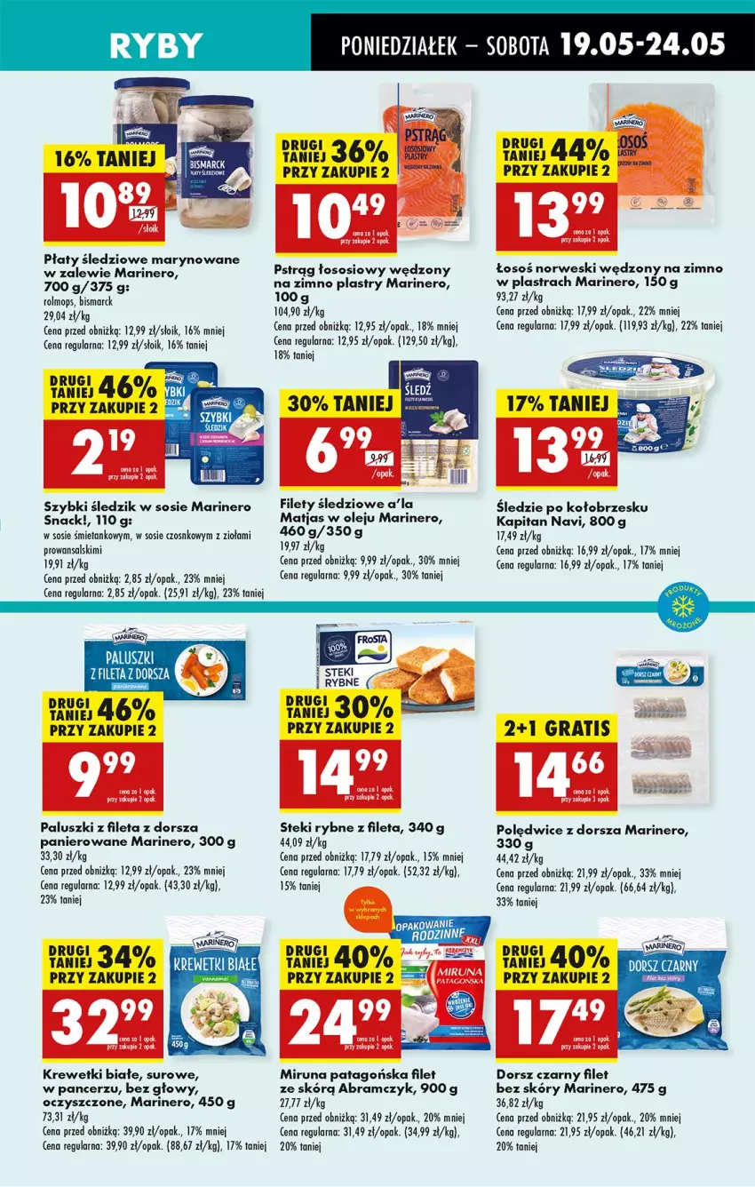 Gazetka promocyjna Biedronka - Od Poniedziałku - ważna 19.05 do 24.05.2025 - strona 29 - produkty: Dorsz, Fa, Gra, Krewetki, LG, Matjas, Miruna, Mop, Olej, Płaty śledziowe, Pstrąg, Pstrąg łososiowy, Sos, Stek, Tago