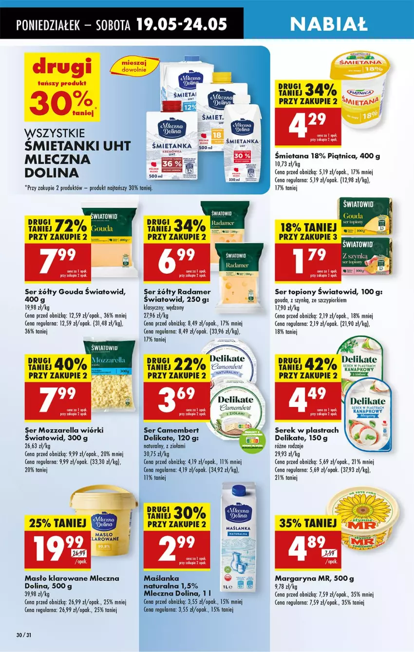 Gazetka promocyjna Biedronka - Od Poniedziałku - ważna 19.05 do 24.05.2025 - strona 34 - produkty: Camembert, Fa, Gouda, Margaryna, Maślanka, Masło, Masło klarowane, Mozzarella, Piątnica, Por, Radamer, Ser, Ser topiony, Serek, Top