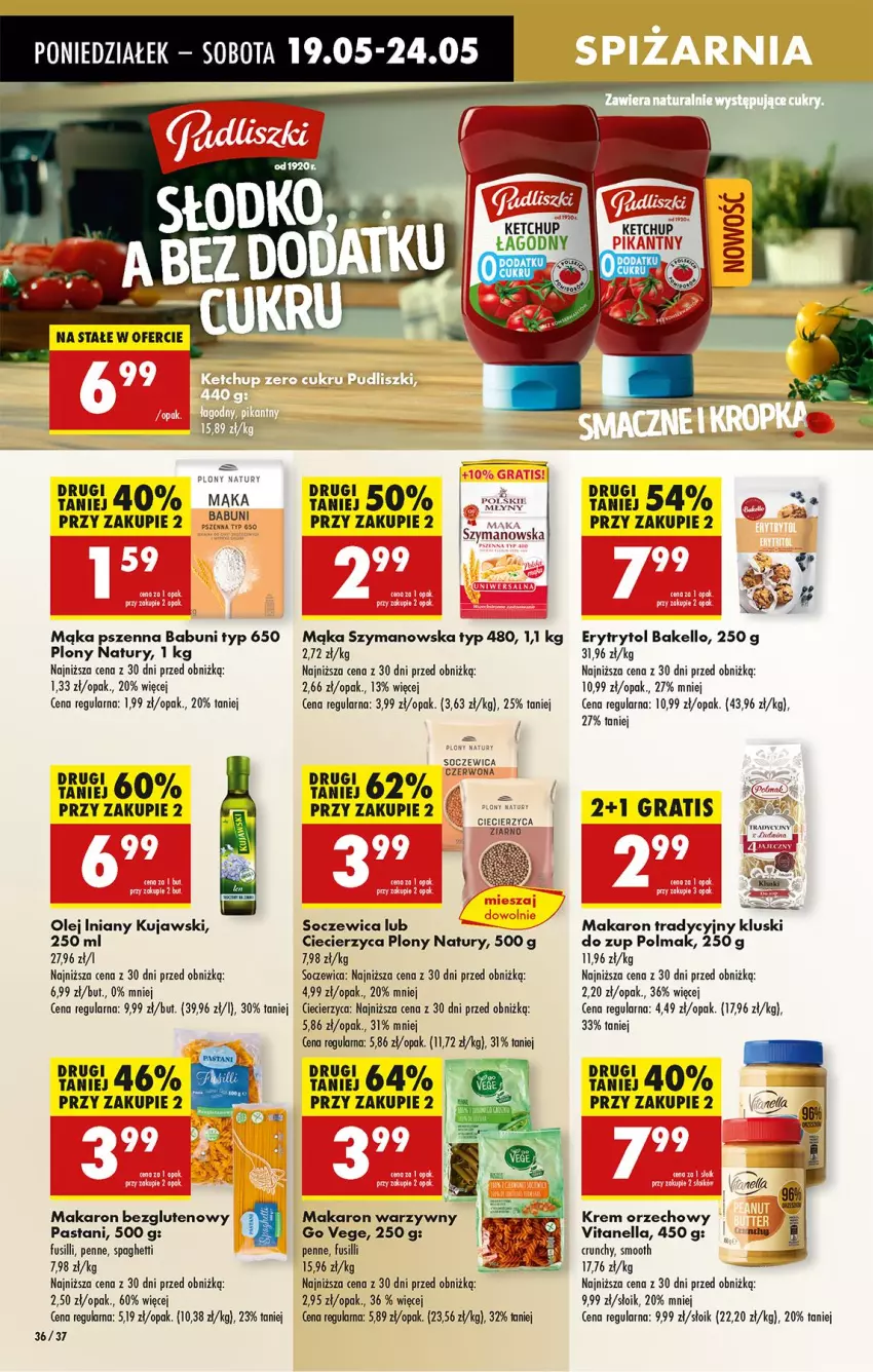 Gazetka promocyjna Biedronka - Od Poniedziałku - ważna 19.05 do 24.05.2025 - strona 40 - produkty: Babuni, Gra, Ketchup, Krem orzechowy, Kujawski, Mąka, Mąka pszenna, Makaron, Olej, Olma, Penne, Spaghetti