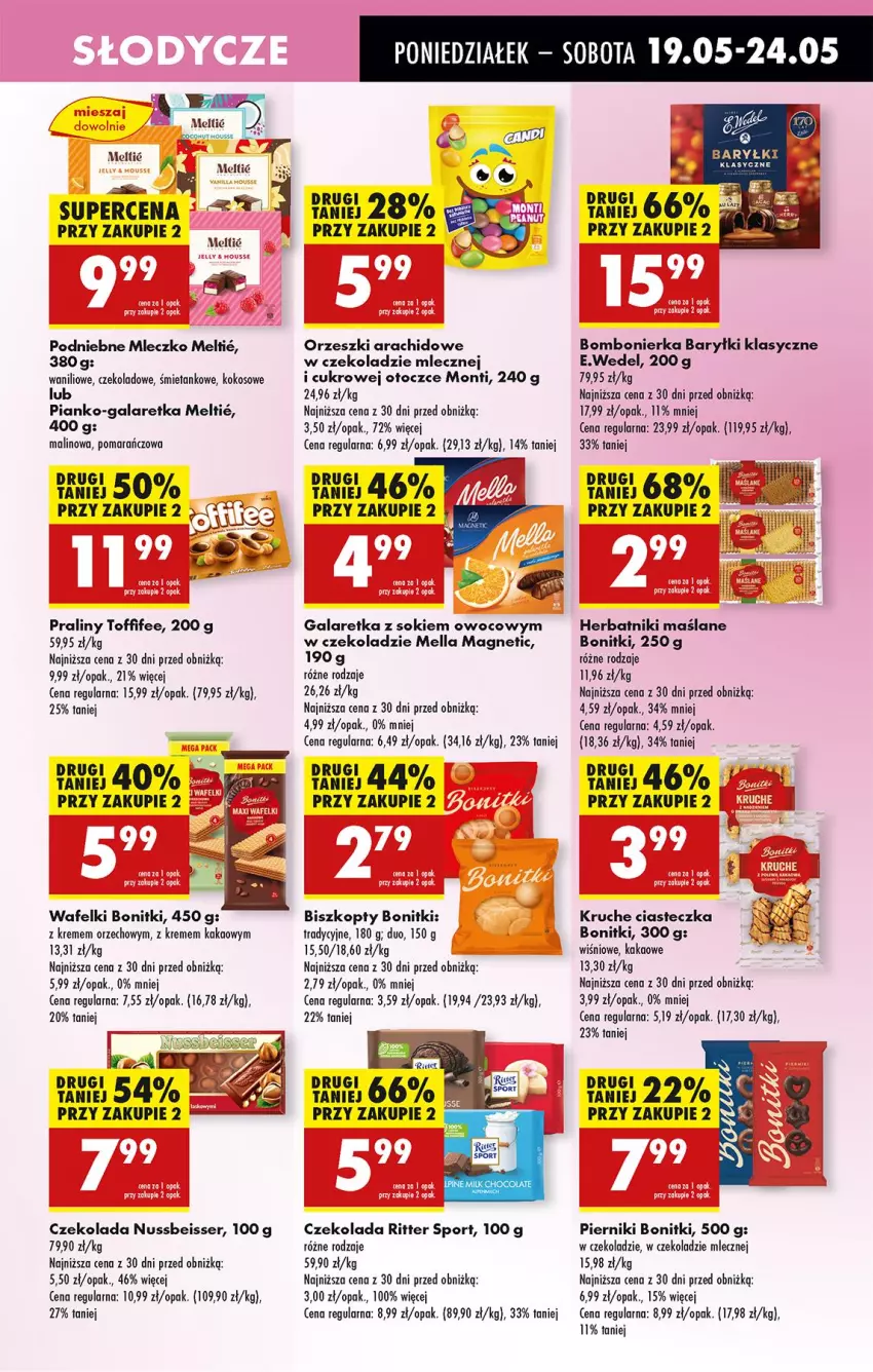 Gazetka promocyjna Biedronka - Od Poniedziałku - ważna 19.05 do 24.05.2025 - strona 43 - produkty: Baryłki, Biszkopty, Bonitki, Czekolada, Gala, Galaretka, Herbatniki, Kakao, Kokos, Mleczko, Orzeszki, Piernik, Por, Praliny, Ritter Sport, Ser, Sok, Sport, Toffifee