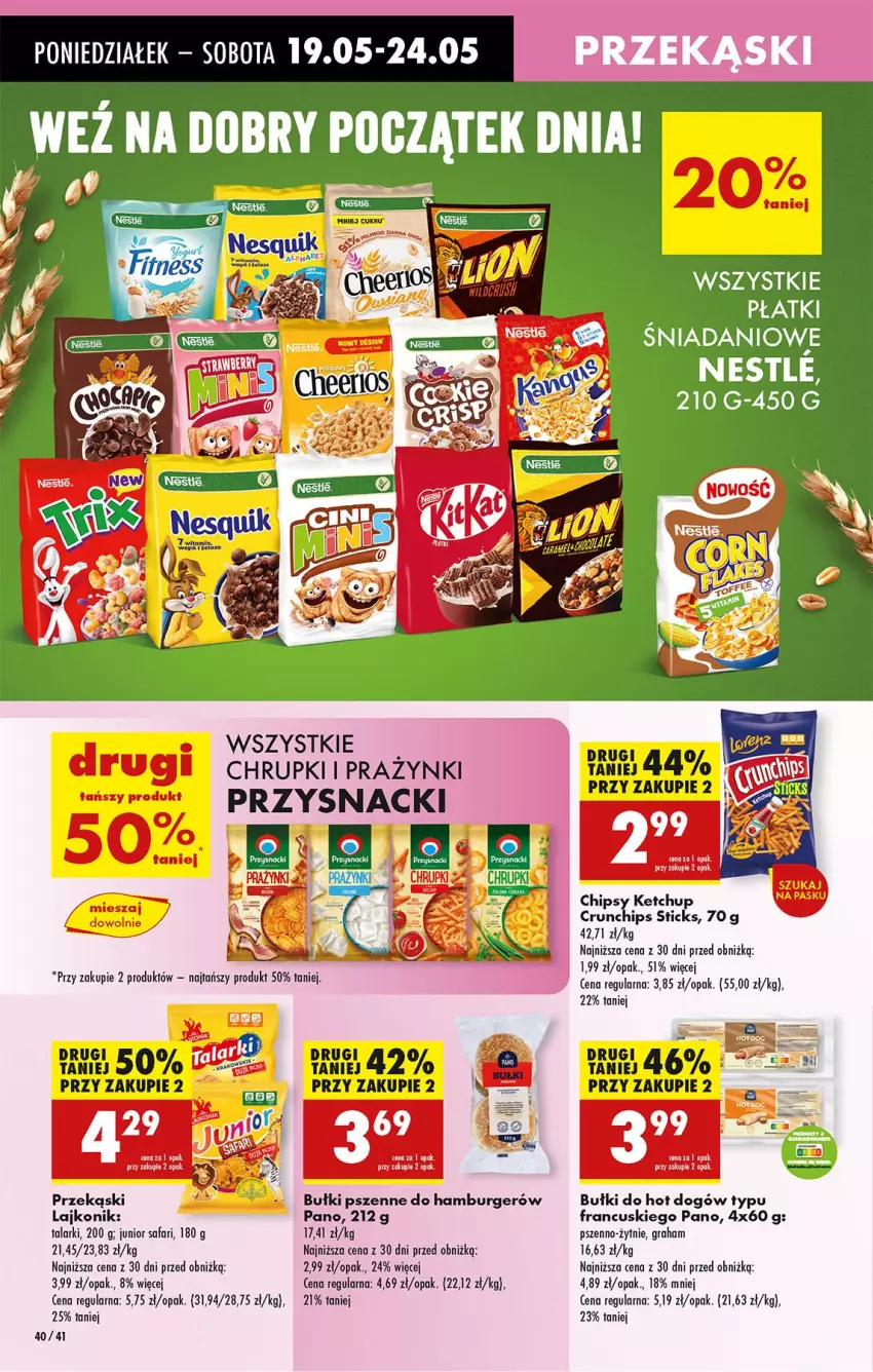 Gazetka promocyjna Biedronka - Od Poniedziałku - ważna 19.05 do 24.05.2025 - strona 44 - produkty: Burger, Chipsy, Chrupki, Crunchips, Danio, Fa, Gra, Hamburger, Hot dog, Ketchup, Lajkonik, Przysnacki