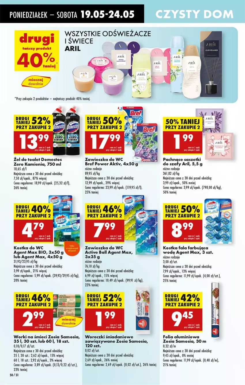 Gazetka promocyjna Biedronka - Od Poniedziałku - ważna 19.05 do 24.05.2025 - strona 54 - produkty: Bref, Danio, Domestos, Fa, Folia aluminiowa, Kostka do wc, Zawieszka do wc