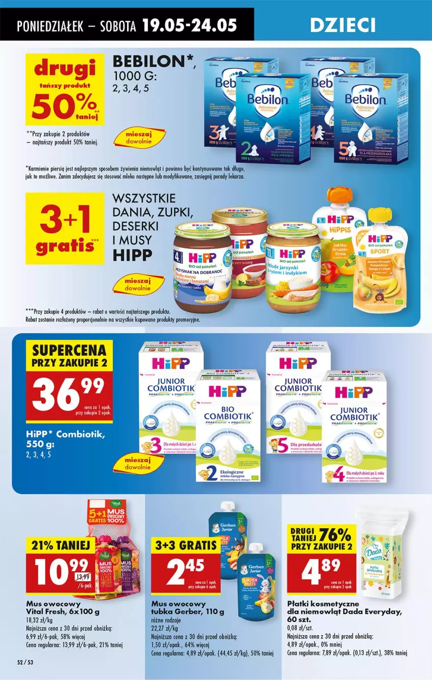 Gazetka promocyjna Biedronka - Od Poniedziałku - ważna 19.05 do 24.05.2025 - strona 56 - produkty: Ba!, Banany, BEBILON, Dada, Deser, Gerber, HiPP, HP, Karmi, Mleko, Mus, O nas, Płatki kosmetyczne, Por, Ser