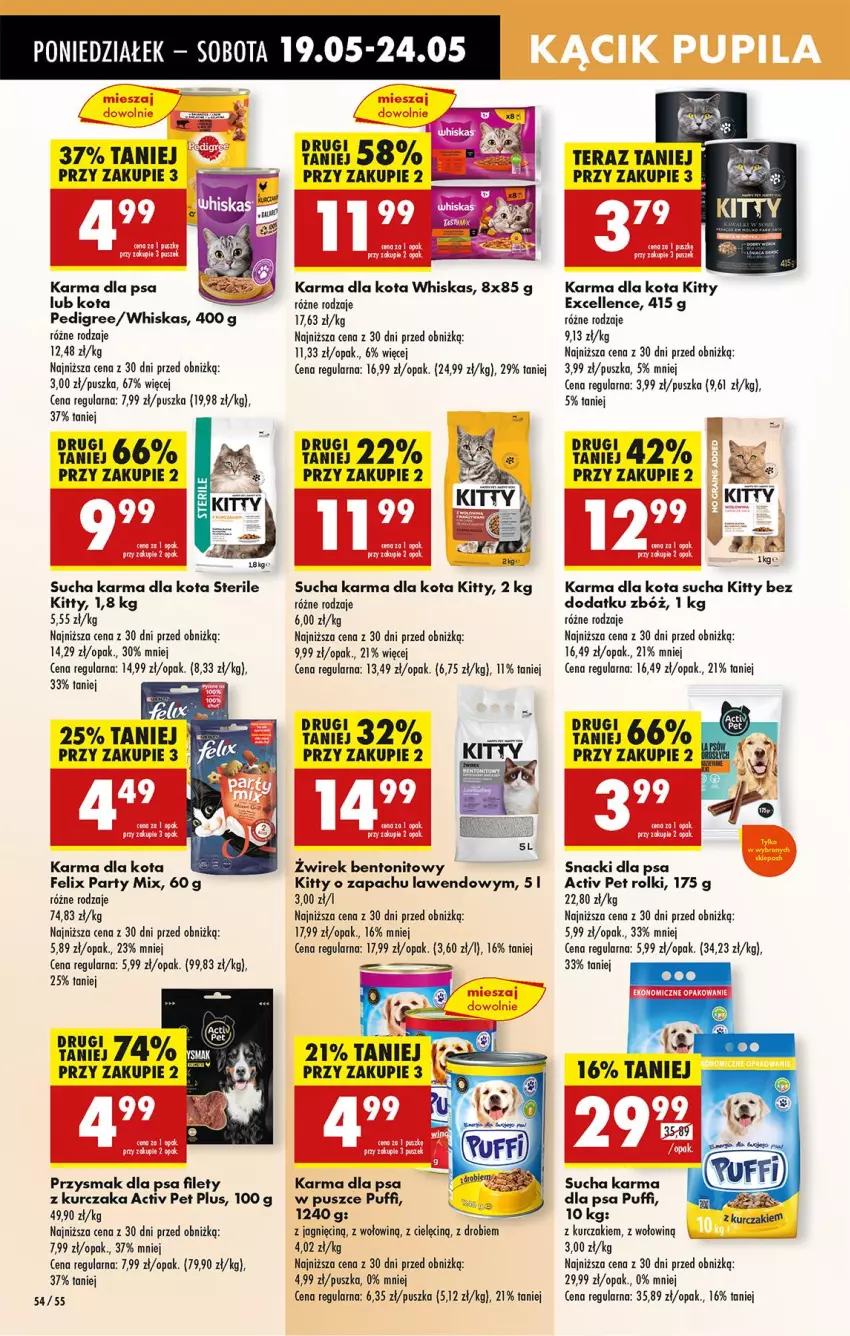 Gazetka promocyjna Biedronka - Od Poniedziałku - ważna 19.05 do 24.05.2025 - strona 58 - produkty: Felix, Kurczak, Przysmak dla psa, Puf, Rolki, Sucha karma, Tera, Whiskas