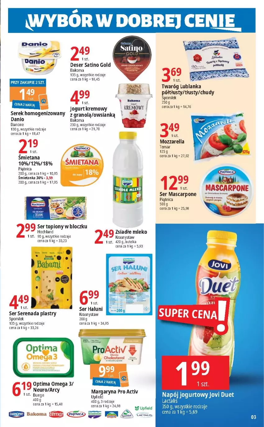 Gazetka promocyjna E Leclerc - ważna 28.12.2023 do 05.01.2024 - strona 3 - produkty: Bakoma, Danio, Danone, Deser, Gra, Grill, Hochland, Jogurt, Mascarpone, Mleko, Mozzarella, Optima, Piątnica, Sati, Ser, Ser topiony, Serek, Serek homogenizowany, Top, Twaróg