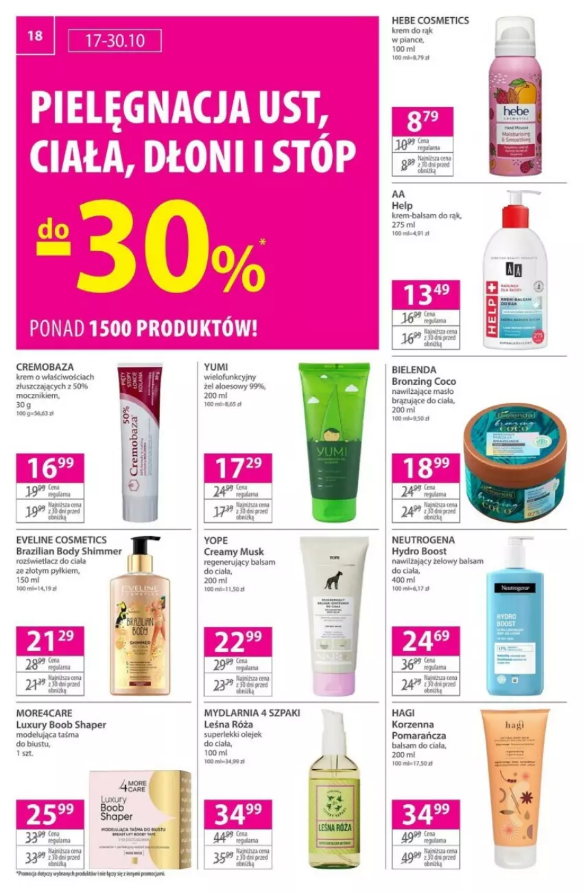 Gazetka promocyjna Hebe - ważna 17.10 do 30.10.2024 - strona 10 - produkty: Balsam do ciała, Body, Eveline, Hebe Cosmetics, Krem do rąk, Mus, Olej, Róża, Rozświetlacz, Sos, Yope