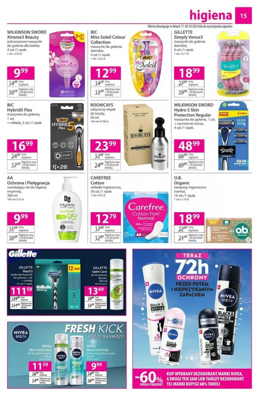 Gazetka promocyjna Hebe - ważna 17.10 do 30.10.2024 - strona 7 - produkty: BIC, Carefree, Gillette, Maszynka, Maszynka do golenia, Szynka, Tampony, Venus, Wilkinson Sword, Wkładki