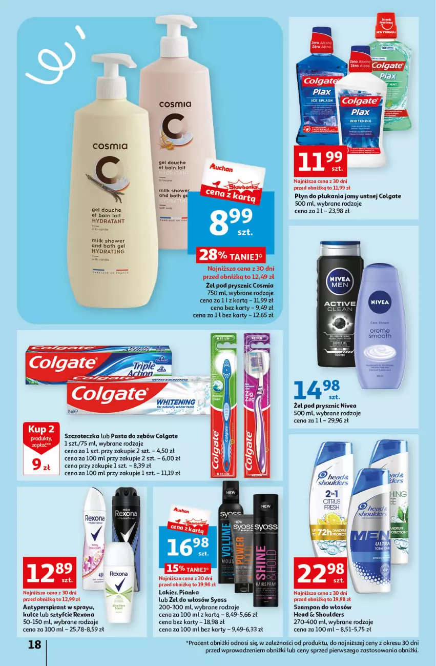 Gazetka promocyjna Auchan - Gazetka Korzyści na lato Hipermarket Auchan - ważna 29.06 do 05.07.2023 - strona 18 - produkty: Antyperspirant, Colgate, Lakier, LG, Nivea, Pasta do zębów, Płyn do płukania, Płyn do płukania jamy ustnej, Rexona, Syoss, Szampon, Szczoteczka