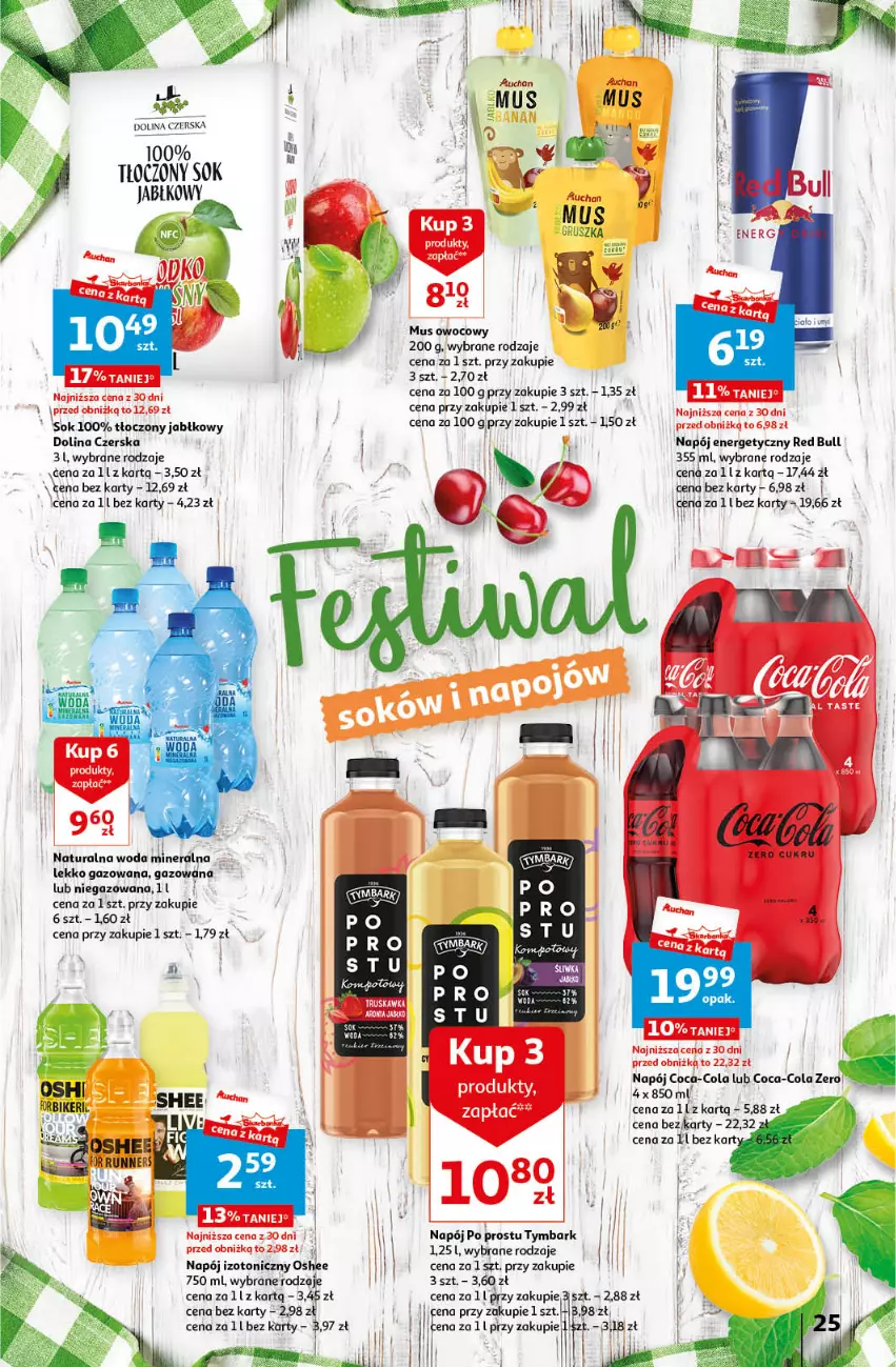 Gazetka promocyjna Auchan - Gazetka Korzyści na lato Hipermarket Auchan - ważna 29.06 do 05.07.2023 - strona 25 - produkty: Coca-Cola, Napój, Napój energetyczny, Napój izotoniczny, Oshee, Red Bull, Sok, Tymbark, Woda, Woda mineralna