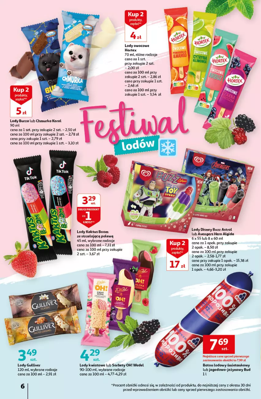 Gazetka promocyjna Auchan - Gazetka Korzyści na lato Hipermarket Auchan - ważna 29.06 do 05.07.2023 - strona 6 - produkty: Algida, Avengers, Baton, Disney, Hortex, LG, Lody