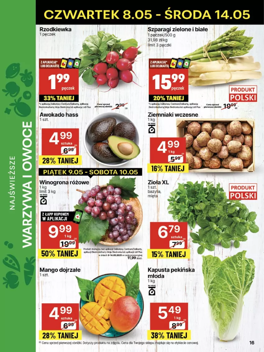 Gazetka promocyjna Delikatesy Centrum - Franczyza DC19 Czwartek - ważna 08.05 do 14.05.2025 - strona 16 - produkty: Bazyl, Bazylia, Mango, Mięta, Rum, Rzodkiewka, Sok, Wino, Winogrona, Ziemniaki