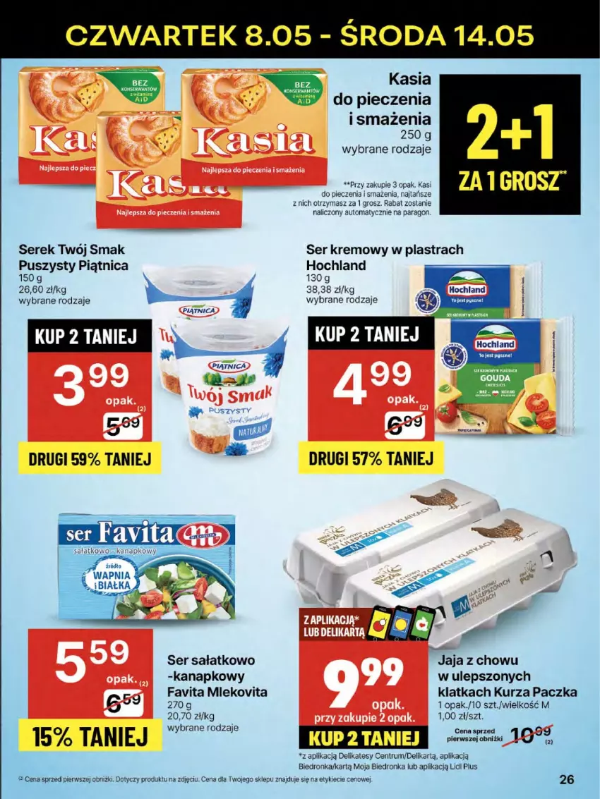 Gazetka promocyjna Delikatesy Centrum - Franczyza DC19 Czwartek - ważna 08.05 do 14.05.2025 - strona 26 - produkty: Fa, Favita, Hochland, Jaja, Kasia, Mleko, Mlekovita, Piątnica, Piec, Rum, Sałat, Ser, Serek, Twój Smak