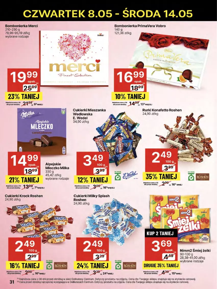 Gazetka promocyjna Delikatesy Centrum - Franczyza DC19 Czwartek - ważna 08.05 do 14.05.2025 - strona 31 - produkty: Cukier, Cukierki, E. Wedel, Merci, Miecz, Milka, Nimm2, Prima, Primavera, Rum, Rurki